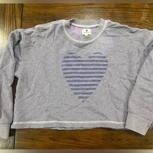 Sundry Purple Striped Heart crop sweatshirt.